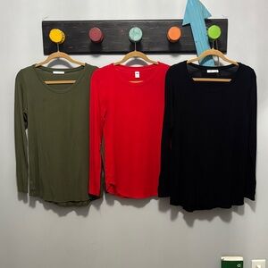 Women's Long Sleeve Tops - Red, Black, and olive Green